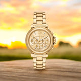 Michael Kors Maren Chronograph Gold Dial Gold Steel Strap Watch for Women - MK7493