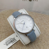 Fossil Jacqueline White Dial Light Blue Leather Strap Watch for Women - ES3821