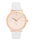 Michael Kors Portia Rose Gold Dial White Leather Strap Watch For Women - MK2660