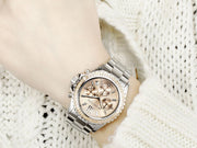 Michael Kors Everest Chronograph Gold Dial Silver Steel Strap Watch For Women - MK5870
