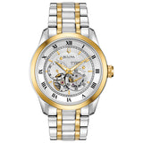 Bulova BVA Skeleton Silver Dial Two Tone Steel Strap Watch for Men - 98A230