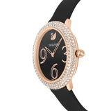 Swarovski Crystal Frost Black Dial Black Leather Strap Watch for Women - 5484058