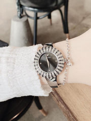 Swarovski Crystal Rose Black Dial Silver Steel Strap Watch for Women - 5484076