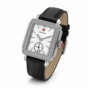 Michele Deco Mother of Pearl Dial Black Leather Strap Watch For Women - MWW06V000005