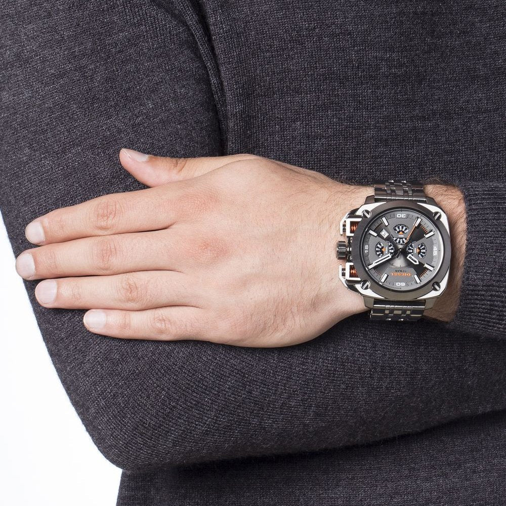 Diesel BAMF Chronograph Gray Dial Gray Steel Strap Watch For Men - DZ7