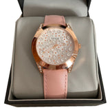 Guess Wonderlust Beige Dial Pink Leather Strap Watch for Women - W1065L1