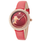 Swarovski Crystal Frost Red Dial Red Leather Strap Watch for Women - 5519226