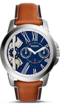 Fossil Grant Twist Multifunction Blue Dial Brown Leather Strap Watch for Men - ME1161