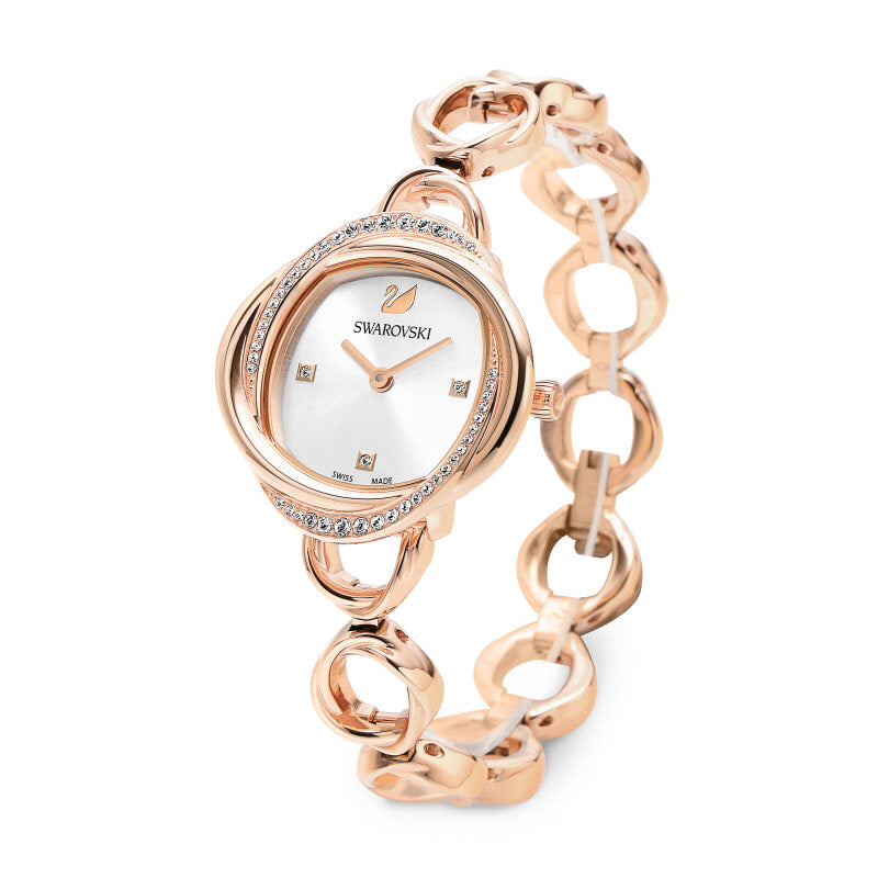 Swarovski Crystal Flower Silver Dial Rose Gold Steel Strap Watch for W