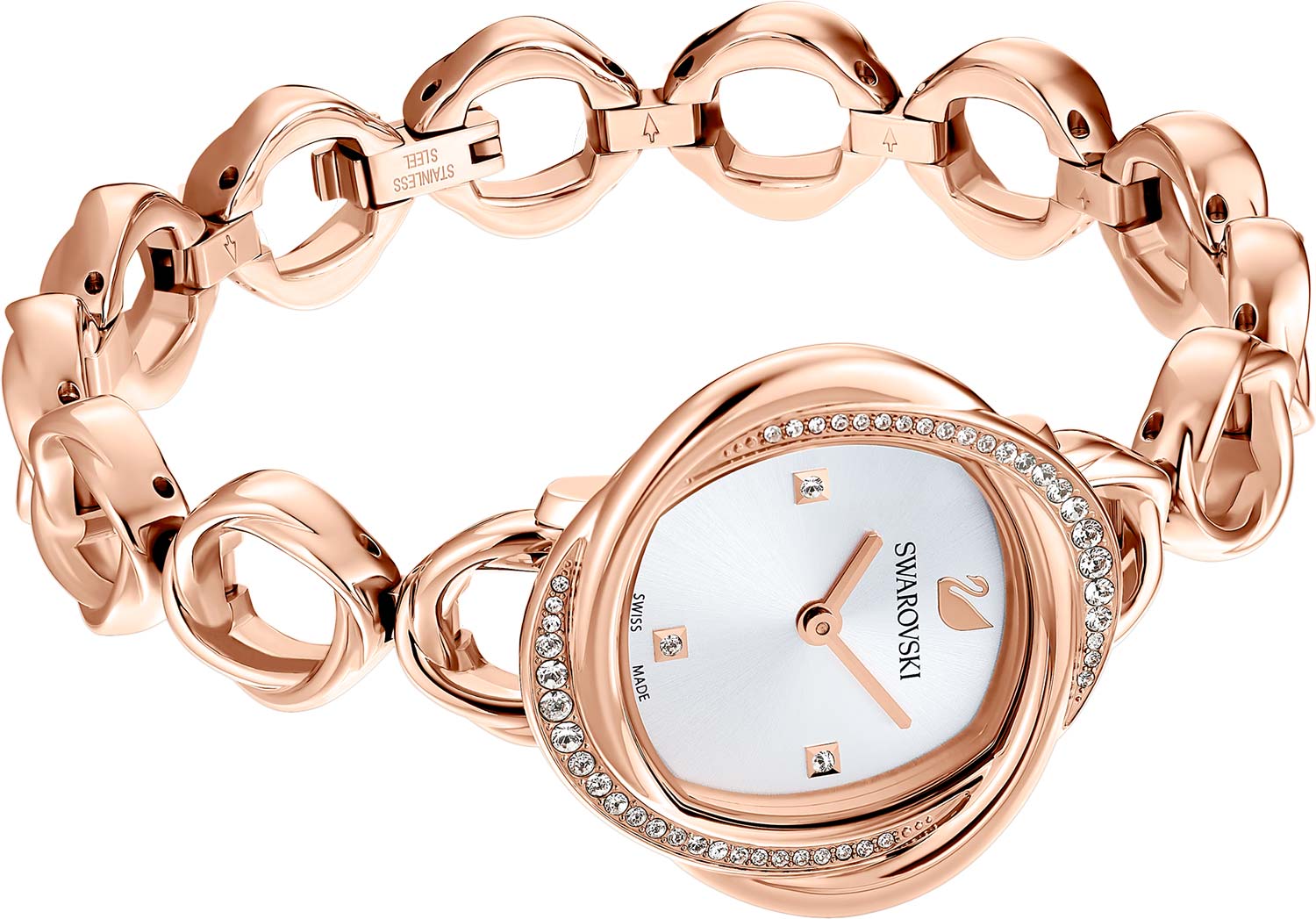 Swarovski 腕時計 CRYSTAL FLOWER 5547626 美品 Swarovski Crystal Flower Silver Dial Rose Gold Steel Strap Watch for W