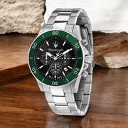 Maserati Competizione Chronograph Black Dial Silver Steel Strap Watch For Men - R8873600008