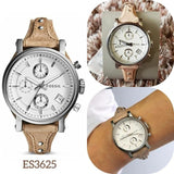 Fossil Boyfriend Chronograph White Dial Brown Leather Strap Watch for Women - ES3625