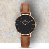 Daniel Wellington Classic Petite Durham Black Dial Brown Leather Strap Watch For Women - DW00100166