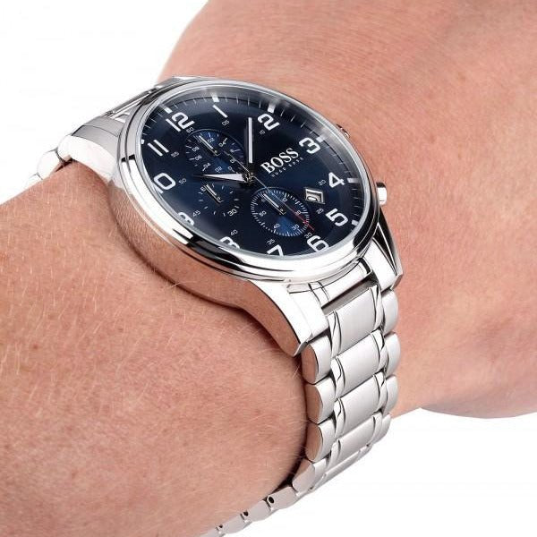 Hugo Boss Aeroliner Chronograph Blue Dial Silver Steel Strap  display picture 2