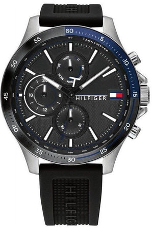 Tommy Hilfiger Bank Quartz Black Dial Black Rubber Strap Watch for Men - 1791724