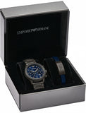 Emporio Armani Mario Chronograph Blue Dial Grey Steel Strap Watch For Men - AR80045