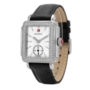 Michele Deco Mother of Pearl Dial Black Leather Strap Watch For Women - MWW06V000005