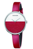 Calvin Klein Rise Yellow Red Dial Red Leather Strap Watch for Women - K7A231UP