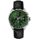 Tag Heuer Formula 1 Kaliber 16 Kronograf Otomatis Jam Tangan Tali Kulit Hitam Dial Hijau untuk Pria - CAZ2016.FC6473