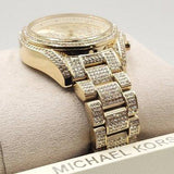 Michael Kors Mini Bradshaw Crystals Gold Dial Gold Steel Strap Watch For Women - MK6494