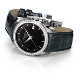 Tissot T Trend Couturier Diamonds Black Dial Black Leather Strap Watch for Women - T035.210.66.051.00