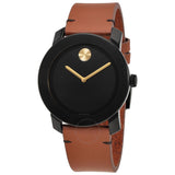 Movado Bold Black Dial Brown Leather Strap Watch For Men - 3600305