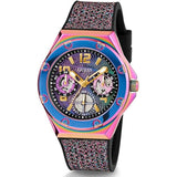 Guess Multifunction Analog Purple Dial Black Rubber Strap Watch For Women - GW0620L4