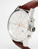 Hugo Boss Jet Chronograph Quartz Silver Dial Brown Leather Strap Watch For Men - HB1513280