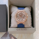 Guess Moonlight Diamonds White Dial Blue Rubber Strap Watch for Women - GW0257L3