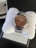 Gucci Vintage Diamonds Brown Dial Silver Steel Strap Watch For Men - YA142409