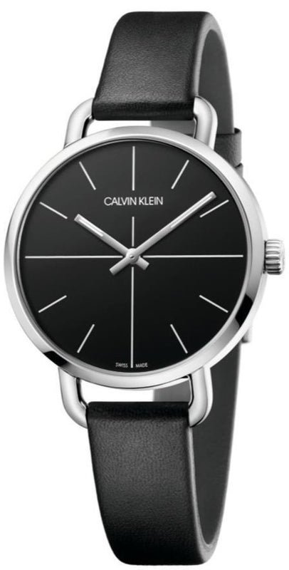 Calvin Klein Even Black Dial Black Leather Strap Watch for Women - K7B231CZ