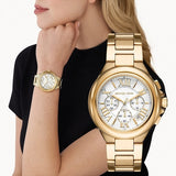 Michael Kors Camille Chronograph White Dial Gold Steel Strap Watch For Women - MK7270