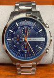 Armani Exchange Hampton Chronograph Blue Dial Silver Steel Strap Watch For Men - AX2155