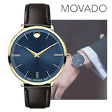 Movado Ultra Slim Blue Dial Brown Leather Strap Watch For Men - 0607088