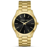 Michael Kors Slim Runway Quartz Black Dial Gold Steel Strap Watch For Men - MK8621