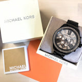 Michael Kors Wren Chronograph Gold Diamonds Dial Black Steel Strap Watch for Women - MK5879