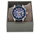 Guess Pinnacle Chronograph Quartz Blue Dial Black Leather Strap Watch For Men - W0673G4