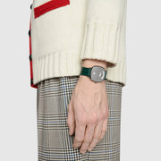 Gucci Grip Silver Dial Green Leather Strap Unisex Watch - YA157412