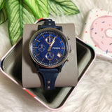 Fossil Boyfriend Sport Chronograph Blue Dial Blue Leather Strap Watch for Women - ES4113