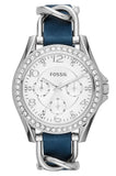 Fossil Riley White Dial Blue Leather Strap Watch for Women - ES3464