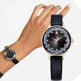 Swarovski Octea Nova Black Dial Black Leather Strap Watch for Women - 5650033