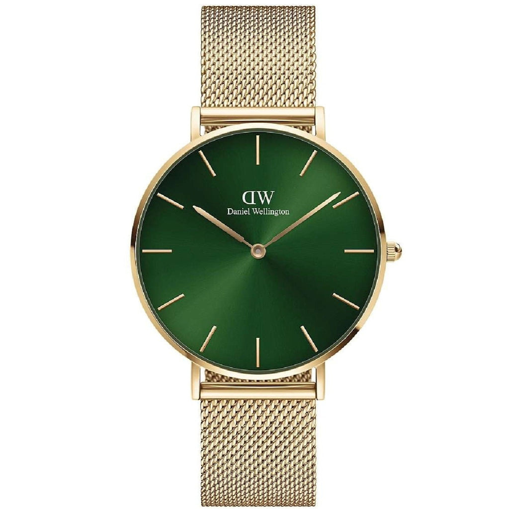 Daniel Wellington Petite Emerald Green Dial Gold Mesh Strap Watch