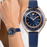 Swarovski Crystalline Aura Blue Dial Blue Leather Strap Watch for Women - 5519447