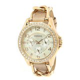 Fossil Riley Gold Dial Grey Leather Strap Watch for Women - ES3465