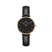 Daniel Wellington Classic Petite Sheffield Black Dial Black Leather Strap Watch For Women - DW00100224