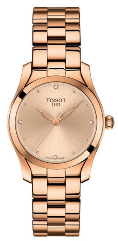 Tissot T Wave Rose Gold Dial Rose Gold Steel Strap Watch For Women