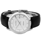 Calvin Klein Infinity Silver Dial Black Leather Strap Watch for Men - K5S341C6