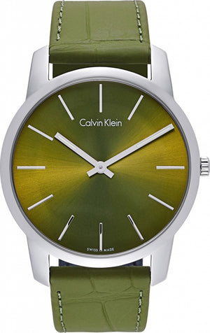 Calvin Klein City Green Dial Green Leather Strap Watch for Men - K2G211WL