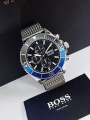 Hugo Boss Ocean Edition Chronograph Black Dial Silver Mesh Strap Watch for Men - 1513742