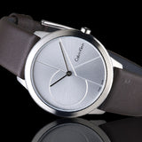 Calvin Klein Minimal Silver Dial Brown Leather Strap Watch for Men - K3M221G6